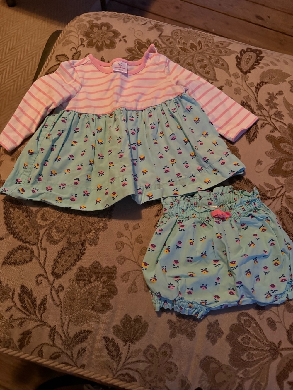 Pink Stripe and Mint Floral Baby Dress Set 3-6 months